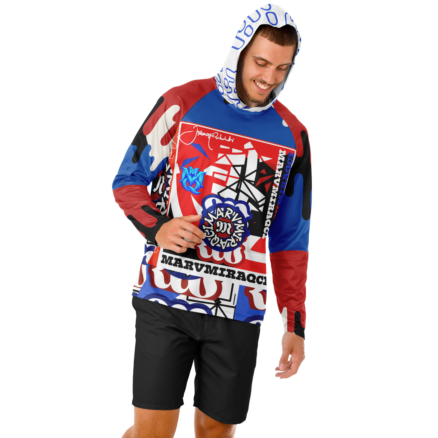 Men's Long Sleeve Hooded Performance Shirt - AOP