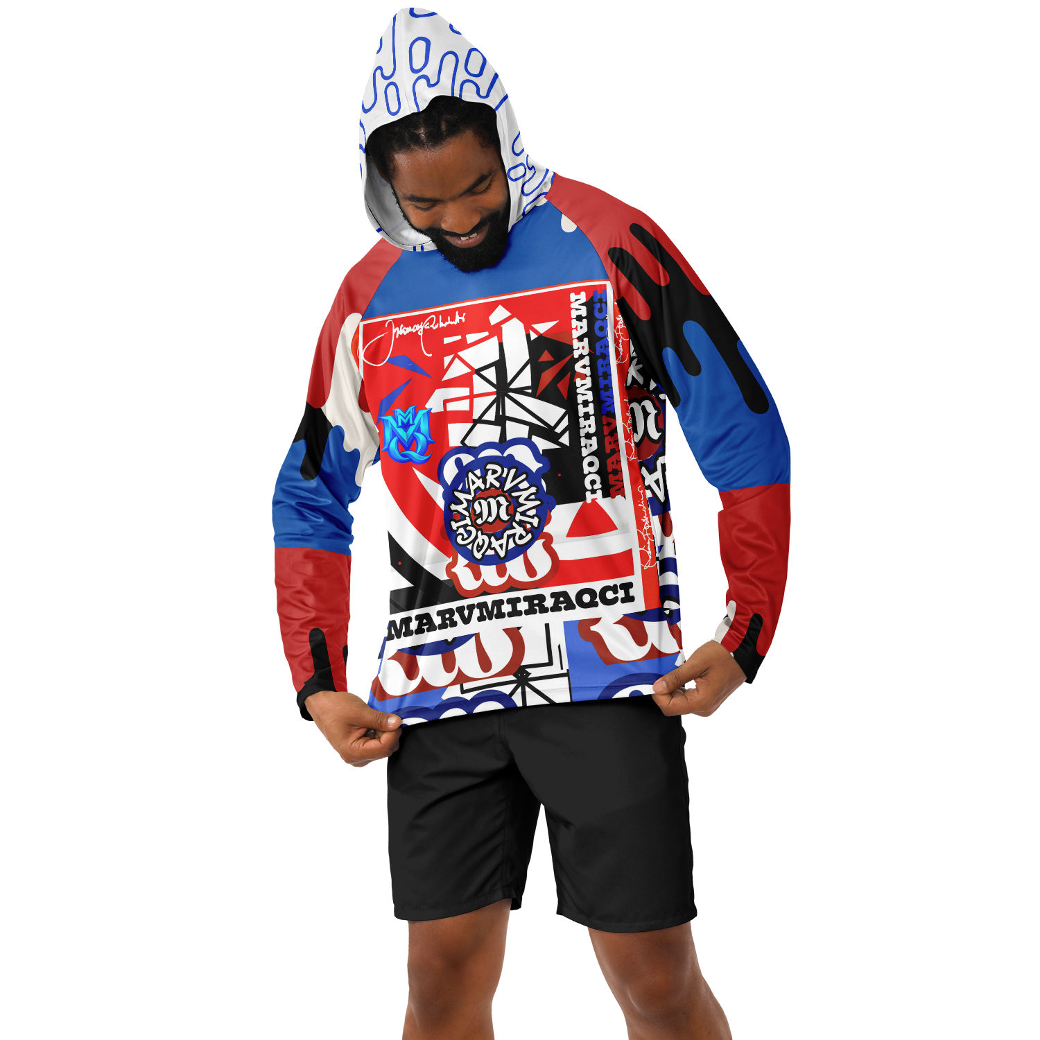 Men's Long Sleeve Hooded Performance Shirt - AOP