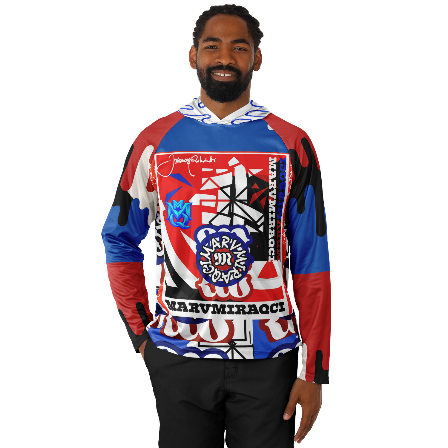 Men's Long Sleeve Hooded Performance Shirt - AOP