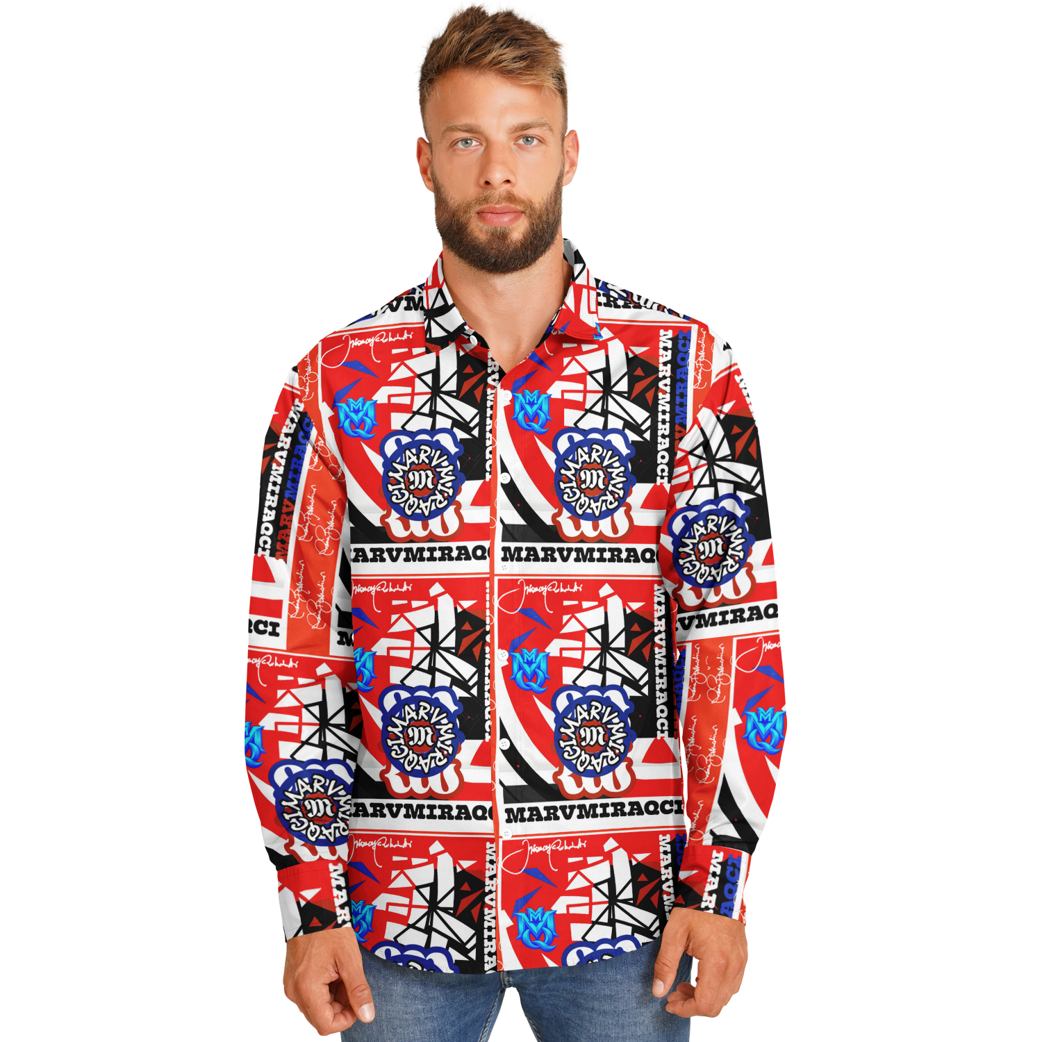 Long Sleeve Button Down Shirt - AOP 890